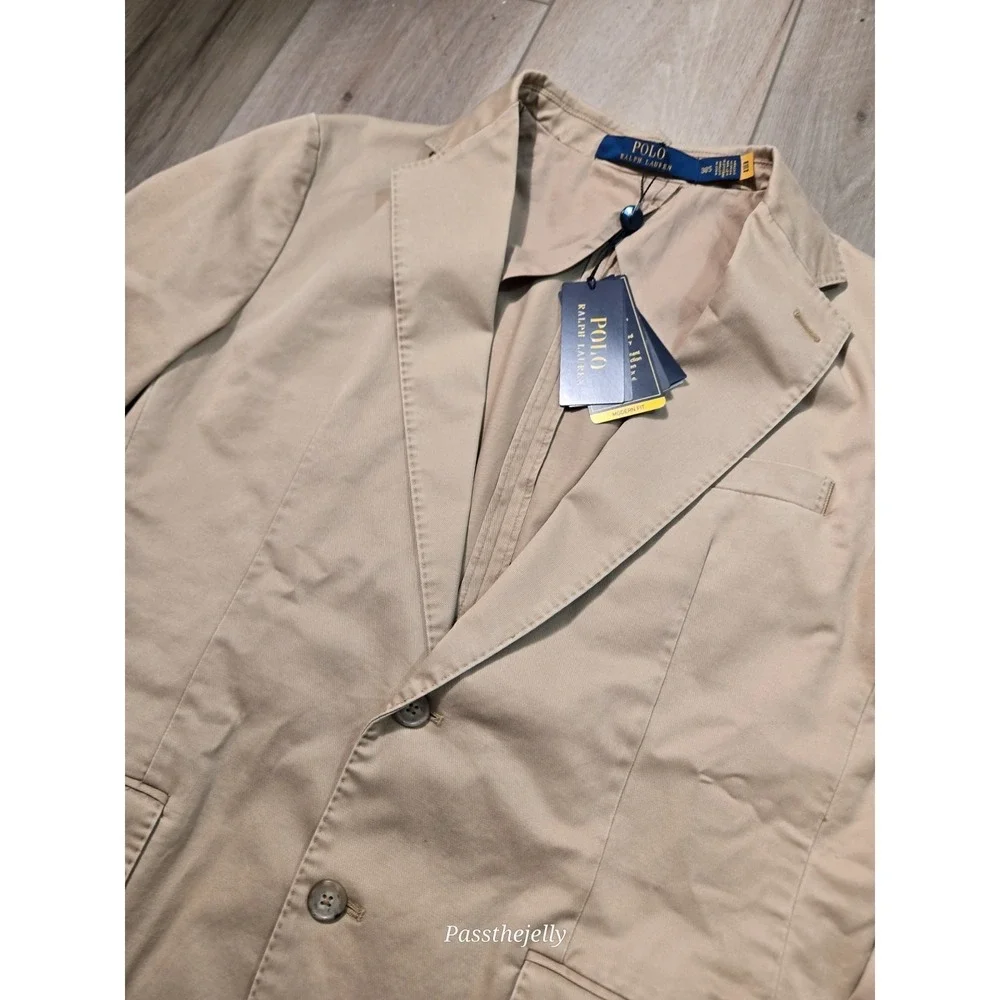 Polo Ralph Lauren Mens 38S Chino Blazer Jacket Tan Cotton New Khaki Sport Coat